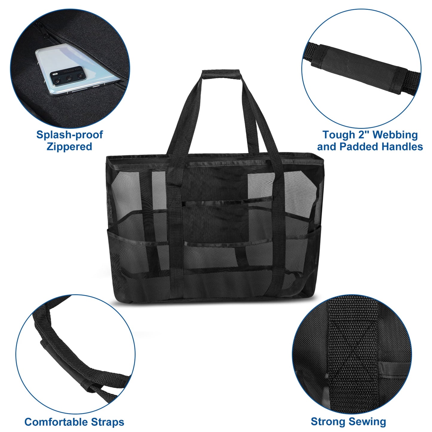 Oversized Mesh Beach Tote – Waterproof with Pockets