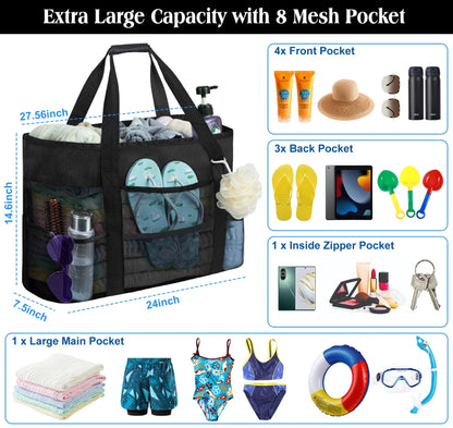 Oversized Mesh Beach Tote – Waterproof with Pockets